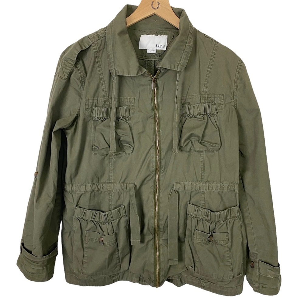 BAR III Army Green Utility Zip-Up Elastic Drawstring Waist Large Cotton